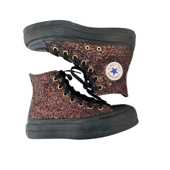 Converse You Chuck Taylor All Star High Top Bling Glitter Sparkle Black Gold 5 - Picture 4 of 10